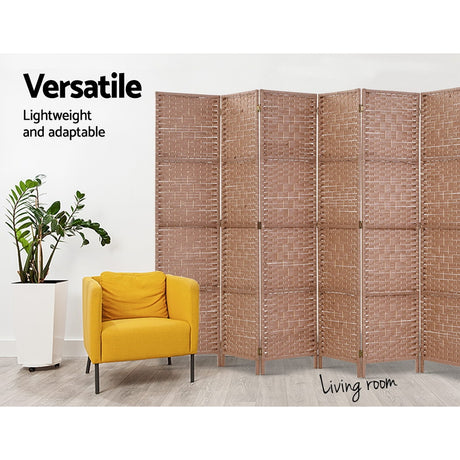 Artiss 8-Panel Woven Folding Room Divider — 326x170cm, Black, White, or Natural — Allure Home Collections