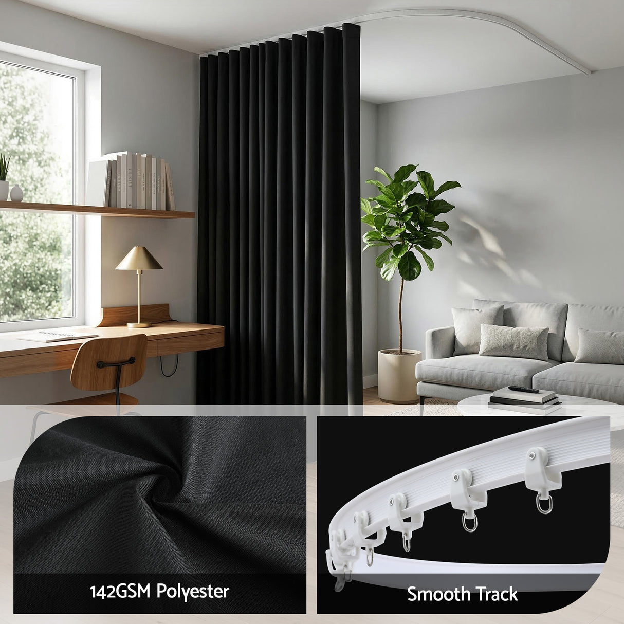 Buchan Ceiling Mounted Curtain Room Divider, Black view 6