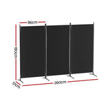 Artiss 3-Panel Fabric Room Divider Screen — 260x180cm, Powder-Coated Metal, Detachable — Allure Home Collections