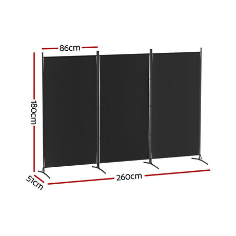 Artiss 3-Panel Fabric Room Divider Screen — 260x180cm, Powder-Coated Metal, Detachable — Allure Home Collections