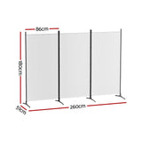Artiss 3-Panel Fabric Room Divider Screen — 260x180cm, Powder-Coated Metal, Detachable — Allure Home Collections