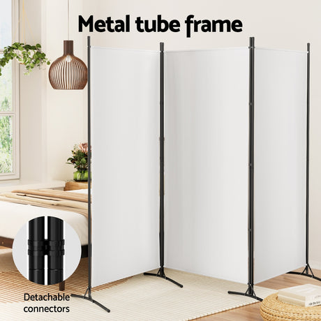 Artiss 3-Panel Fabric Room Divider Screen — 260x180cm, Powder-Coated Metal, Detachable — Allure Home Collections