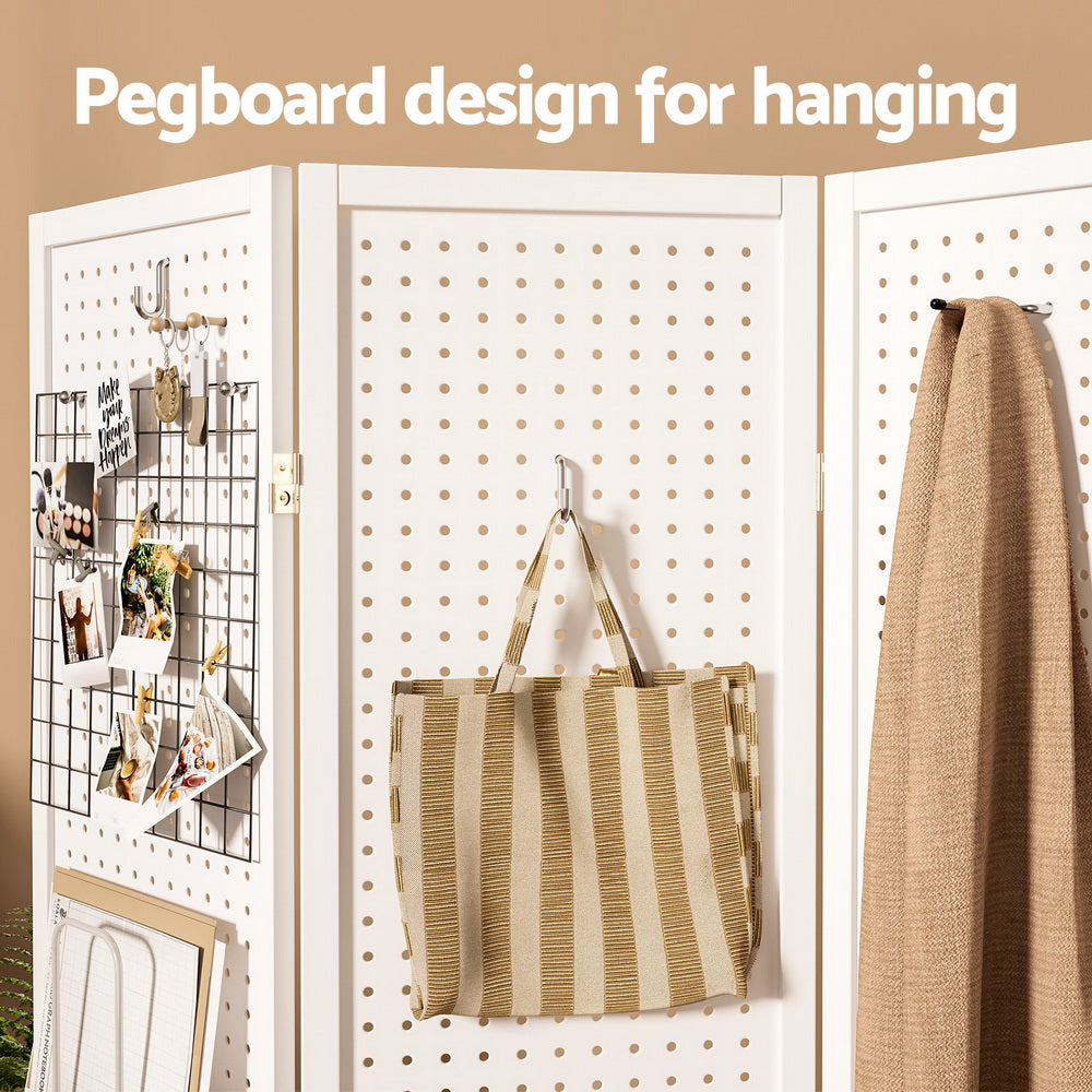 Bruthen 4 Panel Pegboard Room Divider Screen, White