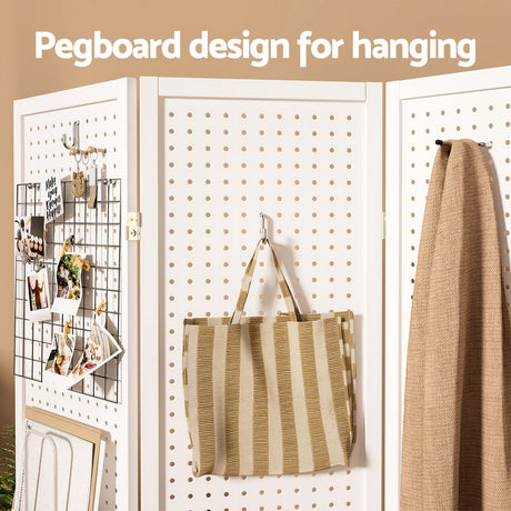 Bruthen 4 Panel Pegboard Room Divider Screen, White