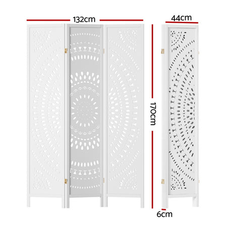 Artiss 3-Panel White Room Divider with Circle Pattern — 132x170cm, Pinewood and MDF — Allure Home Collections