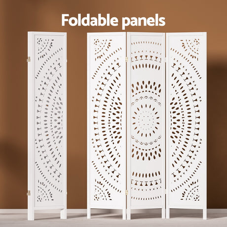 Artiss 3-Panel White Room Divider with Circle Pattern — 132x170cm, Pinewood and MDF — Allure Home Collections