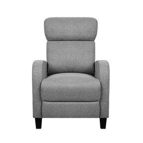 Numantia grey fabric reclining armchair with integrated footrest in a living room