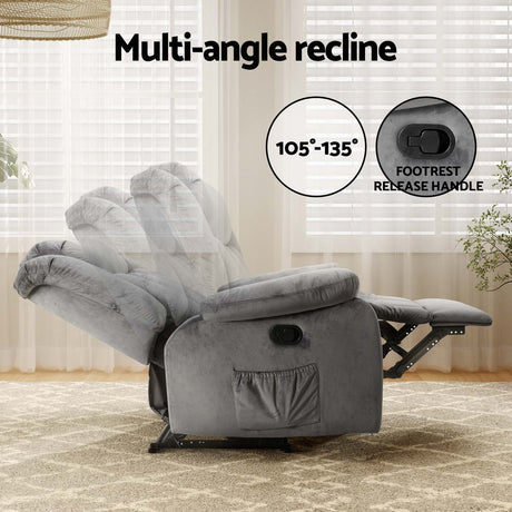 Artiss Electric Massage Recliner Chair — Grey Velvet, Heated, Lounge Sofa Style — Allure Home Collections