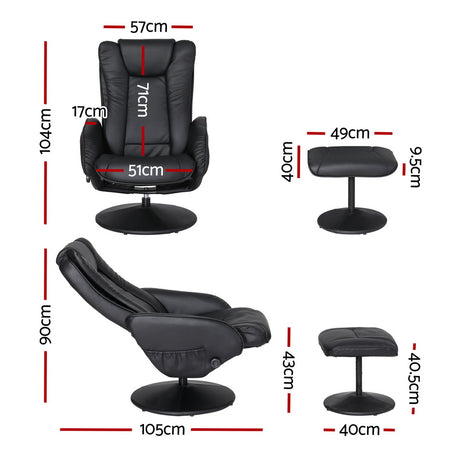 Lyonville Massage Recliner Chair 2pcs, Black