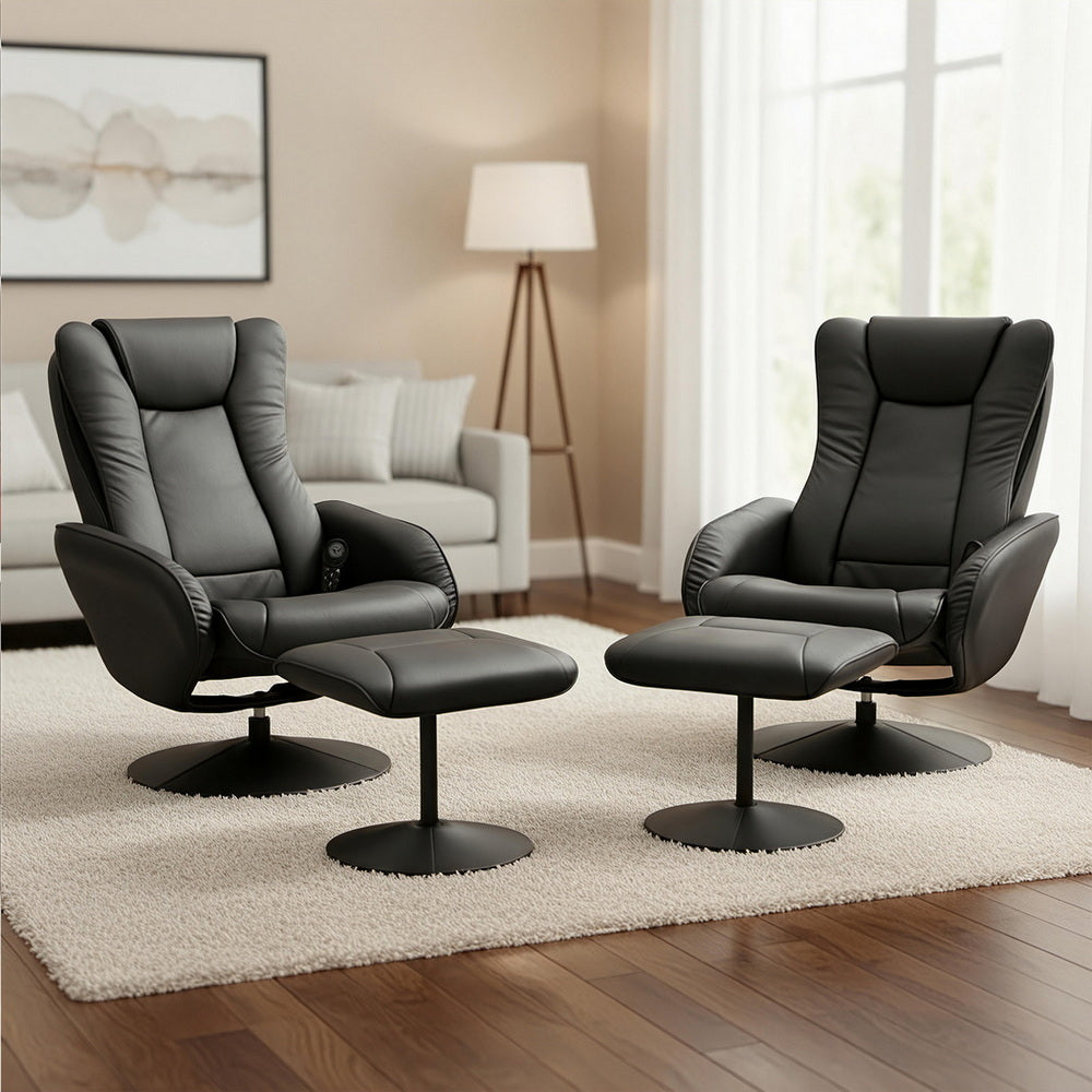 Lyonville Massage Recliner Chair 2pcs, Black