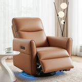 Artiss Swivel Recliner Chair PU Leather Rocking Reclining Sofa with Charging Ports LED Brown