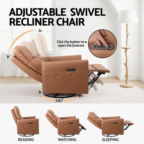 Beckett Swivel Recliner, Brown, view 4