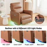 Artiss Swivel Recliner Chair PU Leather Rocking Reclining Sofa with Charging Ports LED Brown