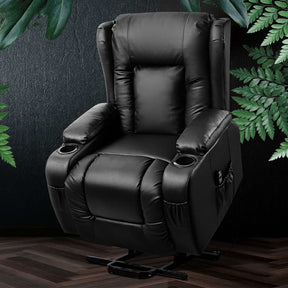Kanazawa PU leather heated massage lift assist recliner in a living room