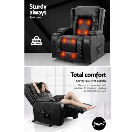 Artiss RUKWA Heated Massage Lift Assist Recliner — PU Leather — Allure Home Collections