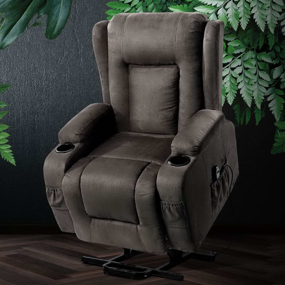 Artiss RUKWA Luxury Heated Massage Lift Assist Recliner — Velvet — Allure Home Collections