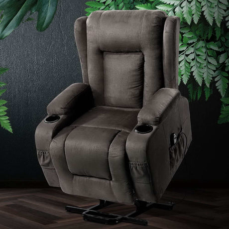 Artiss RUKWA Luxury Heated Massage Lift Assist Recliner — Velvet — Allure Home Collections