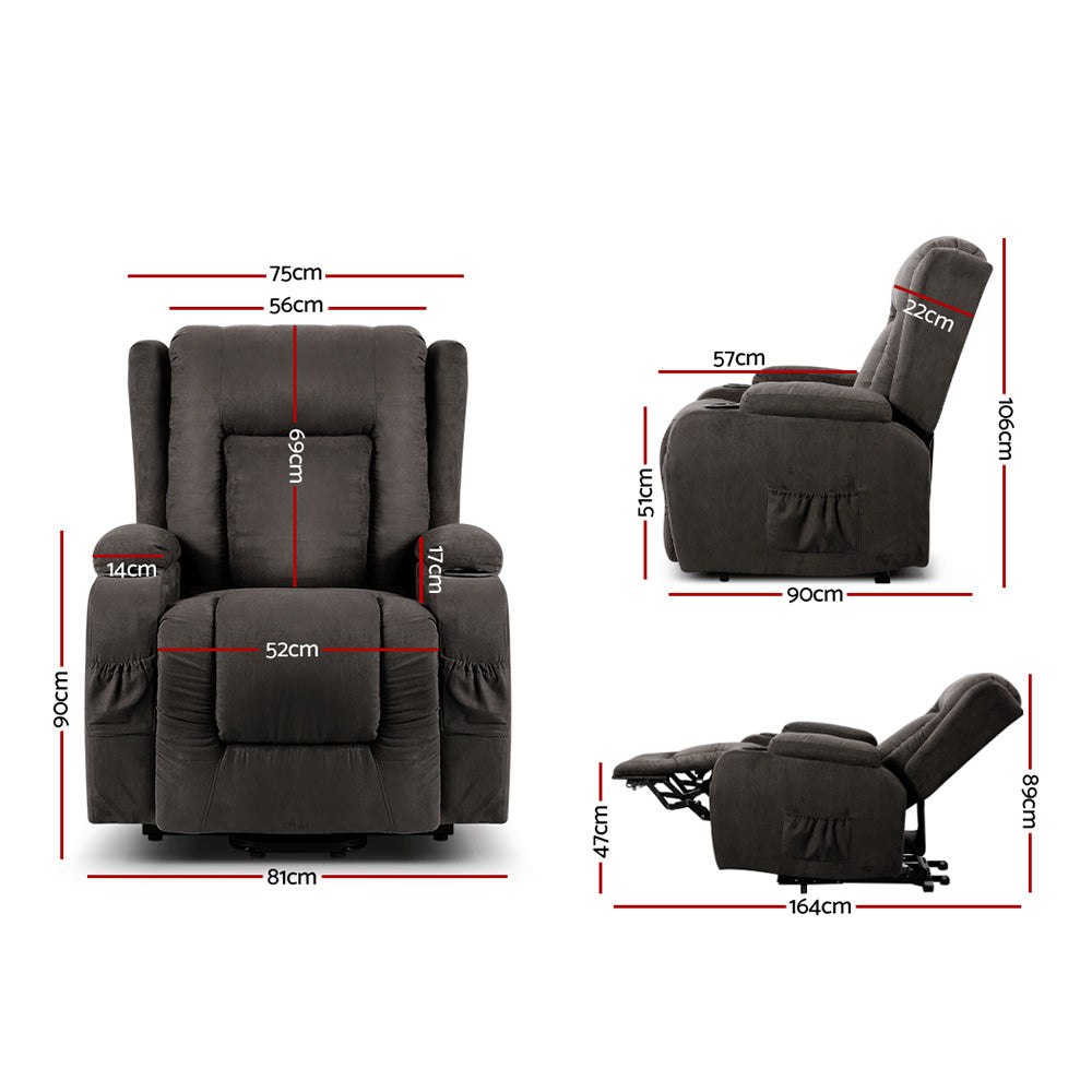 Artiss RUKWA Luxury Heated Massage Lift Assist Recliner — Velvet — Allure Home Collections