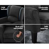 Artiss Charcoal Recliner Chair - Adjustable Soft Suede Lounge Armchair