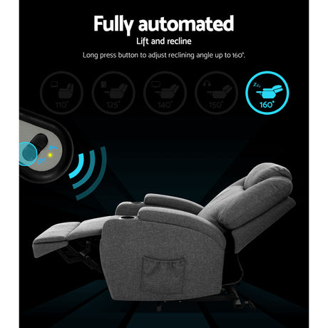 Artiss MILIO 8-Point Heated Massage Lift Assist Recliner — Velvet — Allure Home Collections