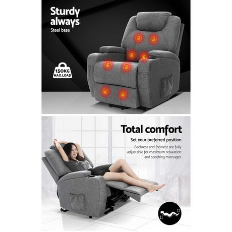 Artiss MILIO 8-Point Heated Massage Lift Assist Recliner — Velvet — Allure Home Collections