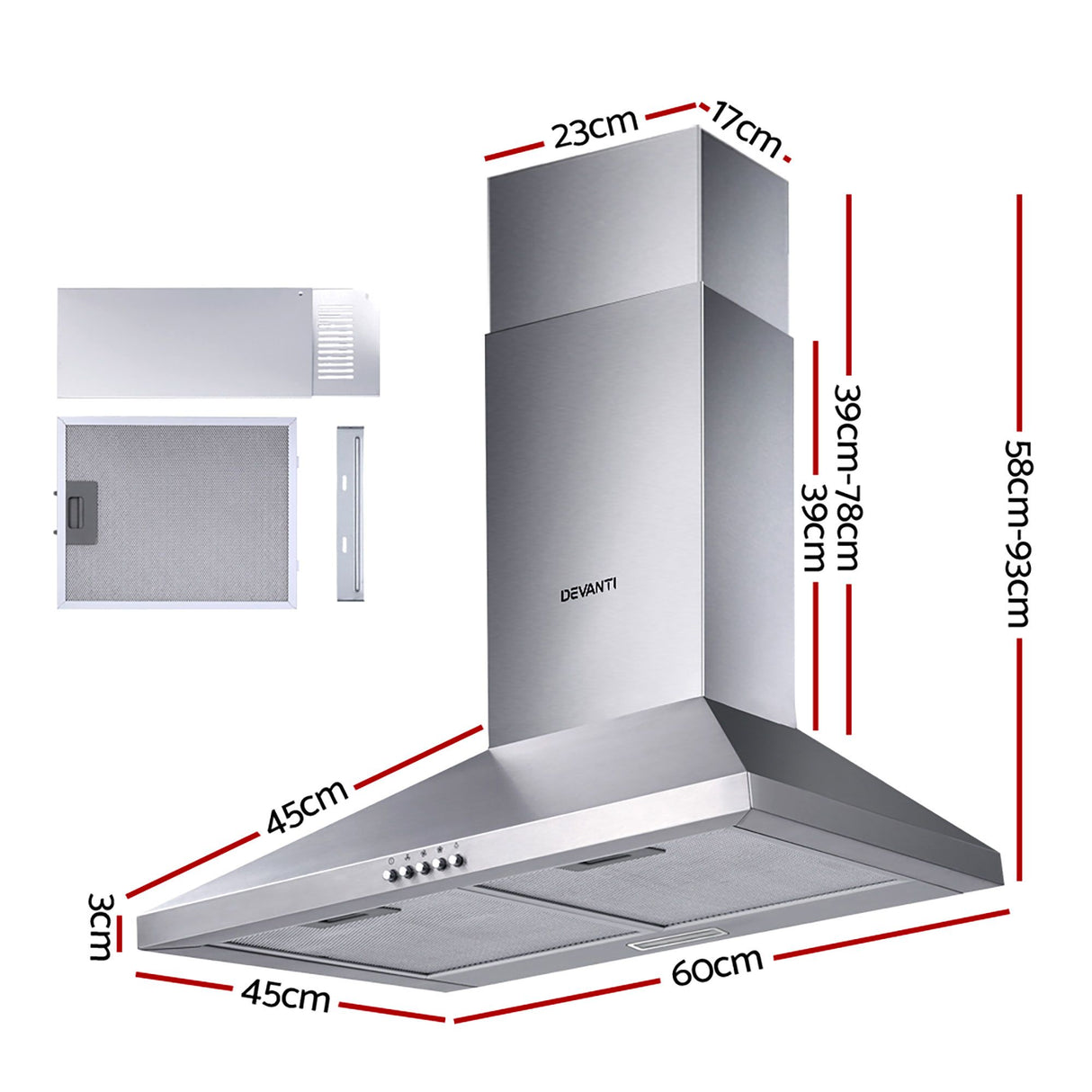 Brushed stainless steel range hood installed above a cooktop