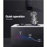 LED light under the black 900 mm range hood