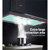 Range hood mounted on a kitchen wall above a cooktop