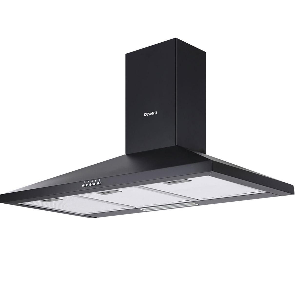 Dimension view of the 900 mm black wall mounted range hood