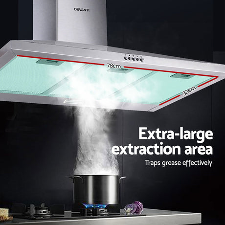 LED light under the 900 mm stainless steel range hood