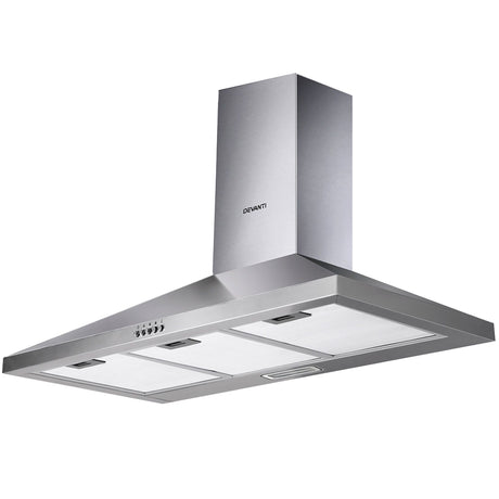 Dimension view of the 900 mm silver wall mounted range hood