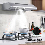 Three speed control switches on the slimline range hood