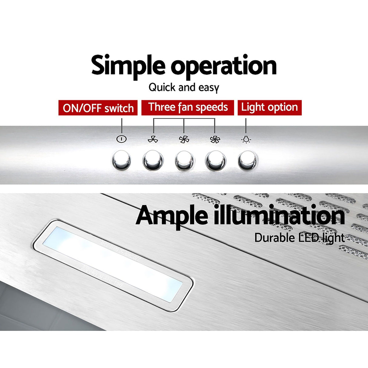 LED lamp lighting the cooktop under the slim range hood