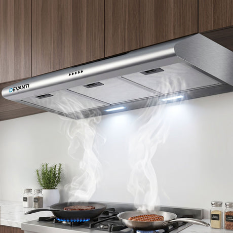 Slim 900 mm fixed stainless steel range hood, front view