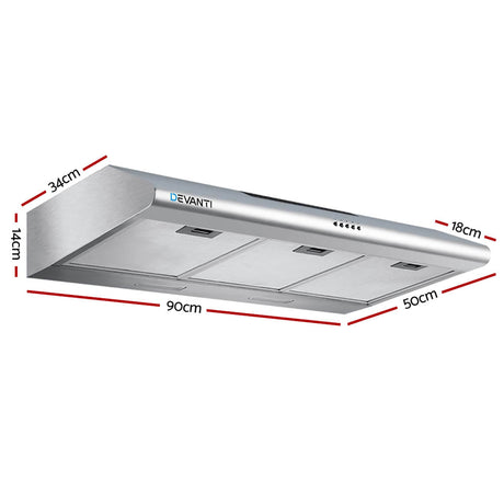 Slimline fixed range hood shown at an angle