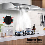 Three speed controls on the front of the slimline range hood
