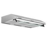 Push button controls for the three fan speeds on the range hood