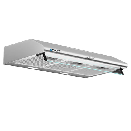Push button controls for the three fan speeds on the range hood