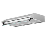 Dimension view of the 900 mm silver stainless steel fixed range hood