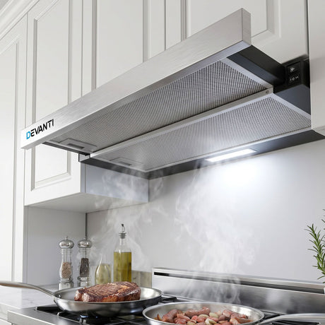 600 mm slide out range hood in stainless steel, black and silver