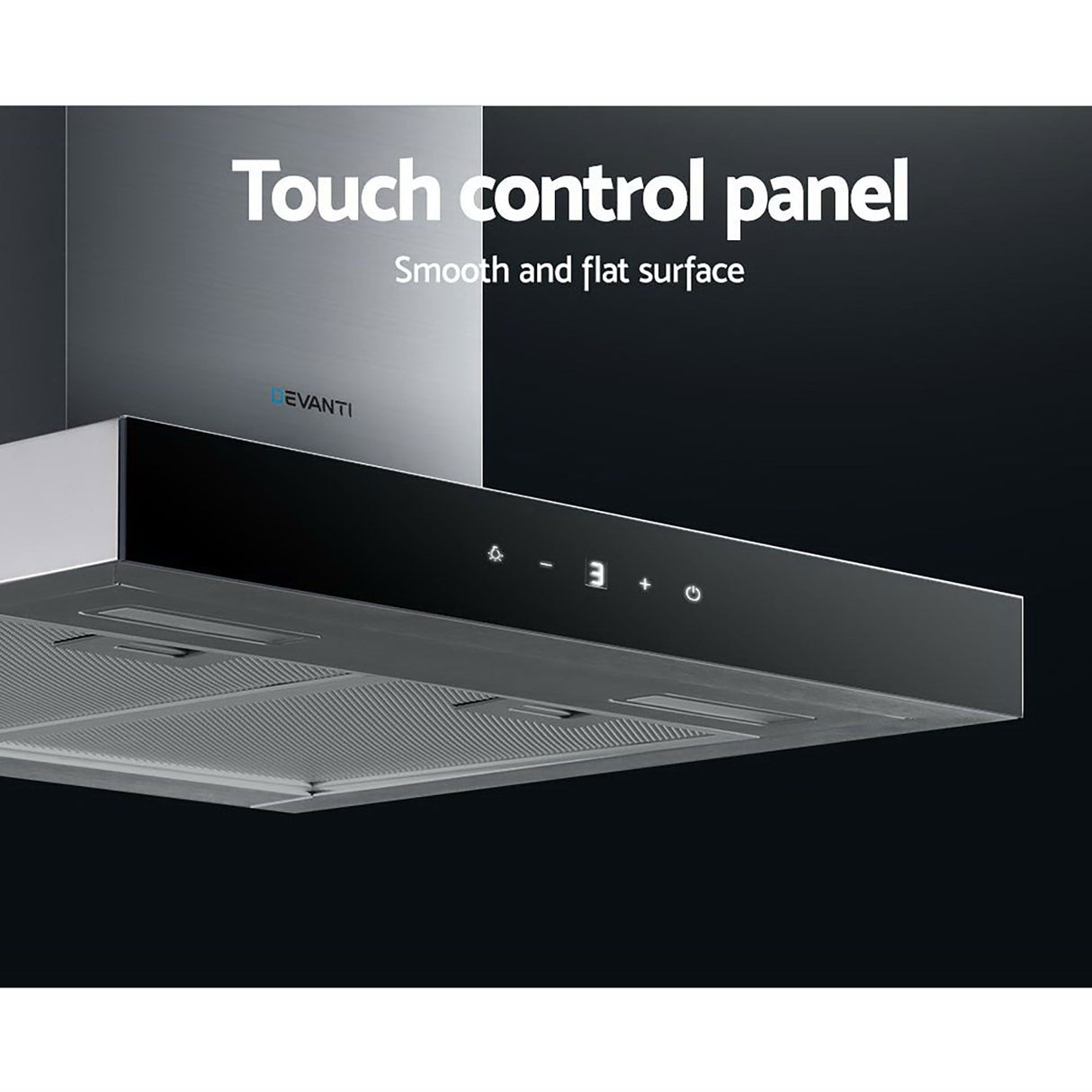 Touch control panel with three extraction speeds on the range hood