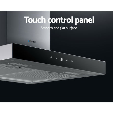Touch control panel with three extraction speeds on the range hood