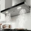 900 mm T shape range hood in glass and stainless steel, front view
