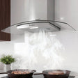 900 mm curved glass canopy range hood in brushed stainless steel, front view