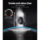 Control buttons and filter clean indicator on the glass canopy range hood