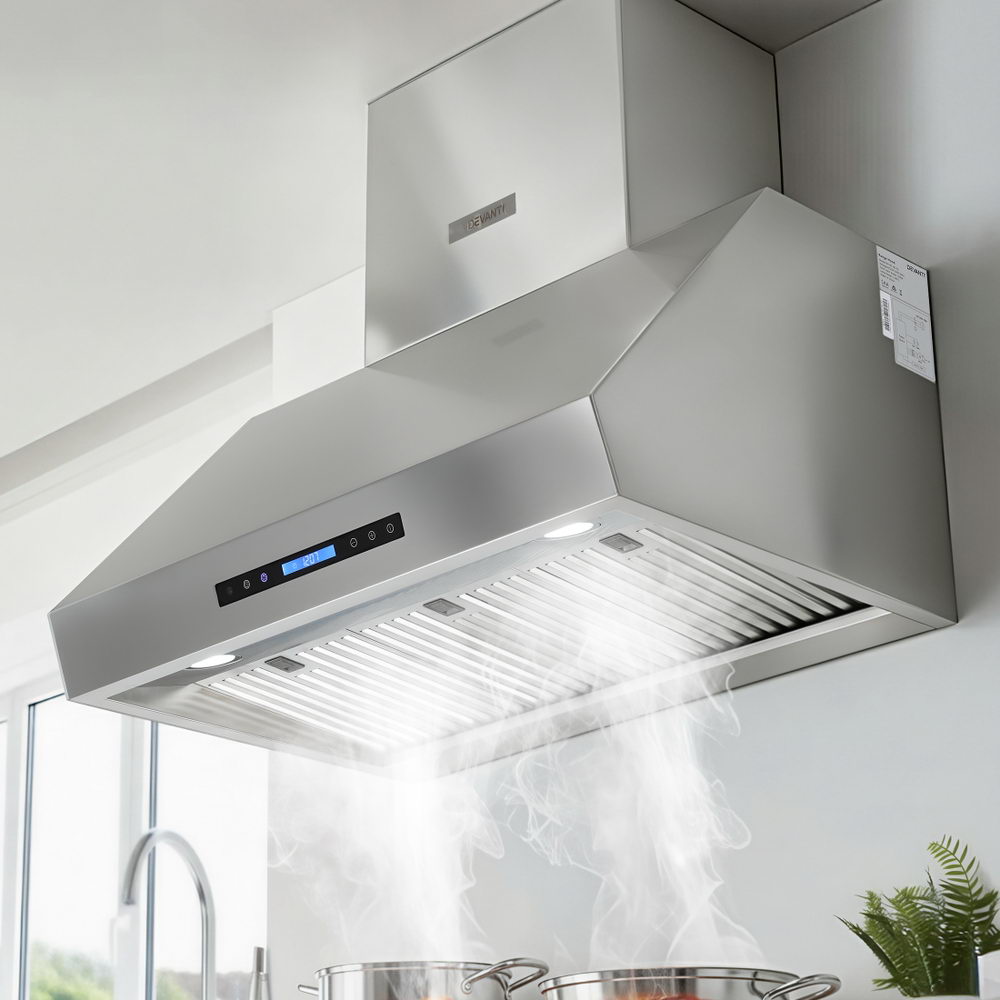 900 mm stainless steel wall mounted range hood, front view