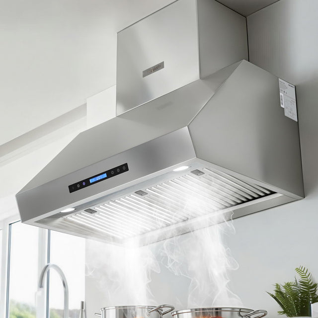 900 mm stainless steel wall mounted range hood, front view