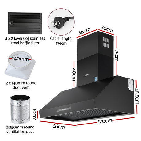 Remote control supplied with the 1200 mm black range hood