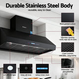 Dimension diagram of the 1200 mm black dual motor range hood