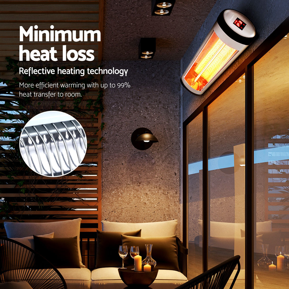 Remote control for the strip heater showing heat and timer buttons